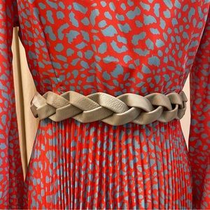 Grey Braided Belt, Woven, Faux Leather, Snap Closure (US M)